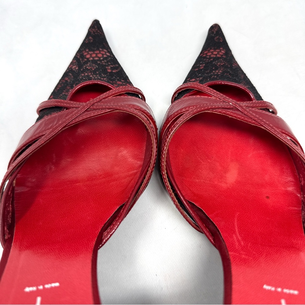 CASADEI Vintage Y2K Leather Lace Pointed Toe Stiletto Heel Pumps Gothic Red 9 - Picture 8 of 15